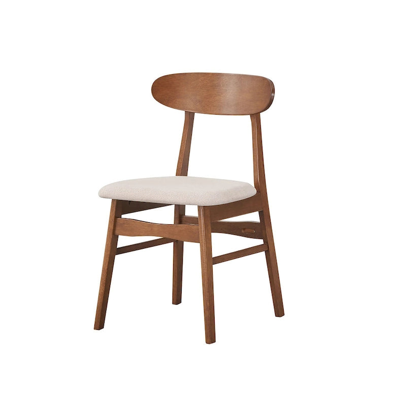 Chaise de salle à manger en hévéa de style milieu du siècle, avec assise rembourrée en tissu, finition noyer