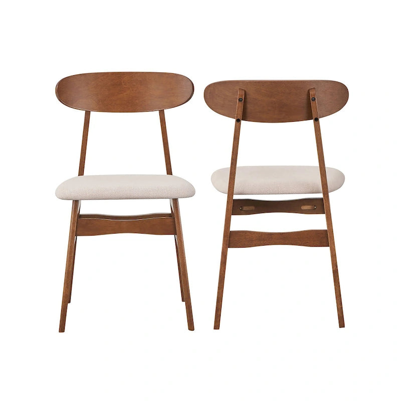 Chaise de salle à manger en hévéa de style milieu du siècle, avec assise rembourrée en tissu, finition noyer