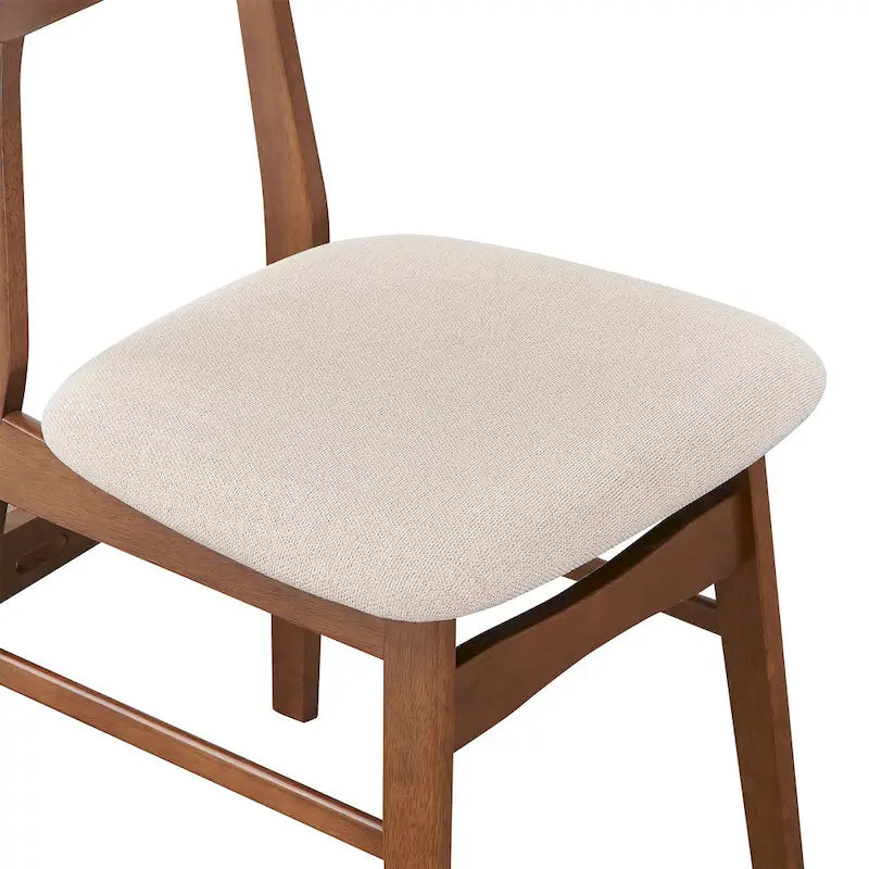 Chaise de salle à manger en hévéa de style milieu du siècle, avec assise rembourrée en tissu, finition noyer