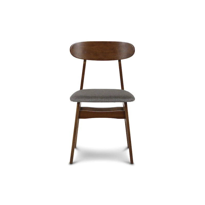 Chaise de salle à manger en hévéa de style milieu du siècle, avec assise rembourrée en tissu, finition noyer