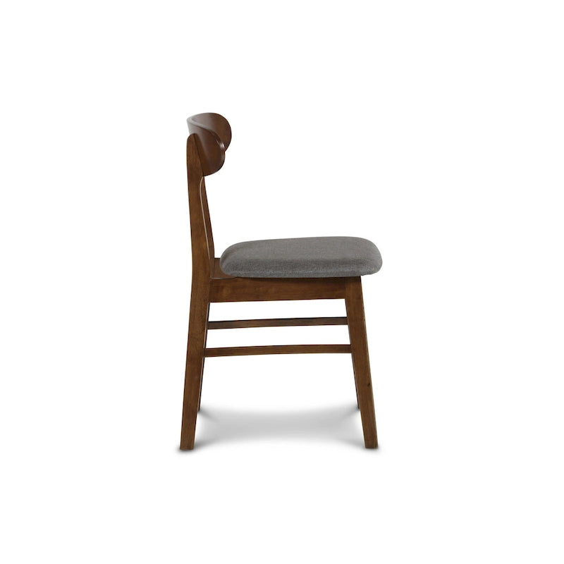 Chaise de salle à manger en hévéa de style milieu du siècle, avec assise rembourrée en tissu, finition noyer