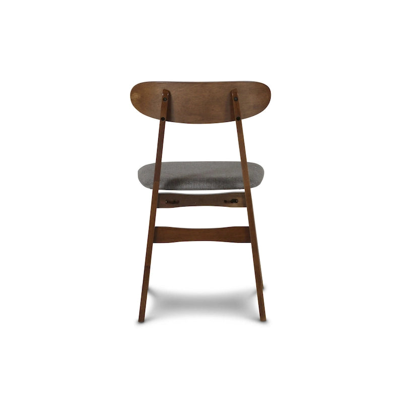 Chaise de salle à manger en hévéa de style milieu du siècle, avec assise rembourrée en tissu, finition noyer