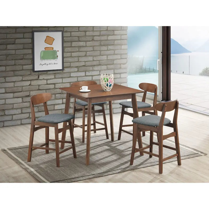 Chaise de salle à manger en hévéa de style milieu du siècle, avec assise rembourrée en tissu, finition noyer