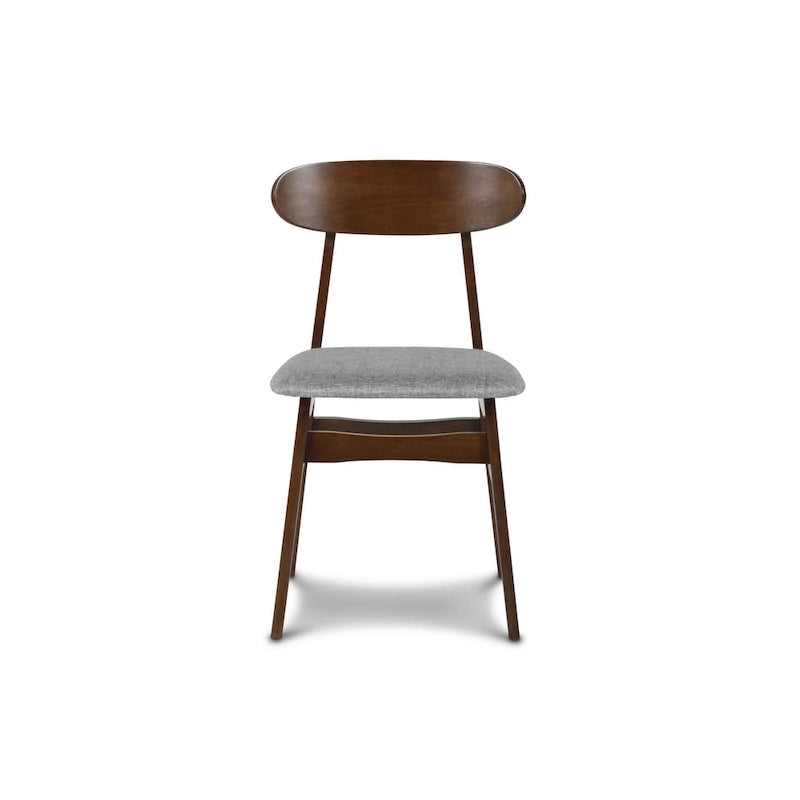 Chaise de salle à manger en hévéa de style milieu du siècle, avec assise rembourrée en tissu, finition noyer