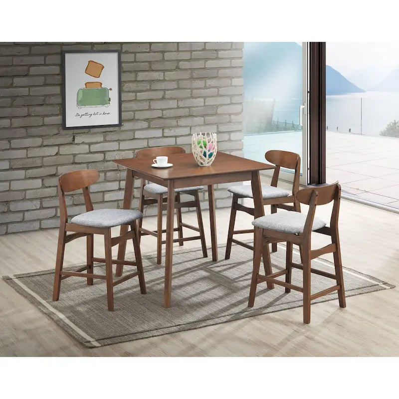 Chaise de salle à manger en hévéa de style milieu du siècle, avec assise rembourrée en tissu, finition noyer