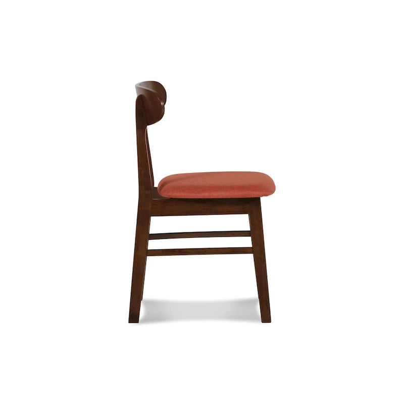 Chaise de salle à manger en hévéa de style milieu du siècle, avec assise rembourrée en tissu, finition noyer