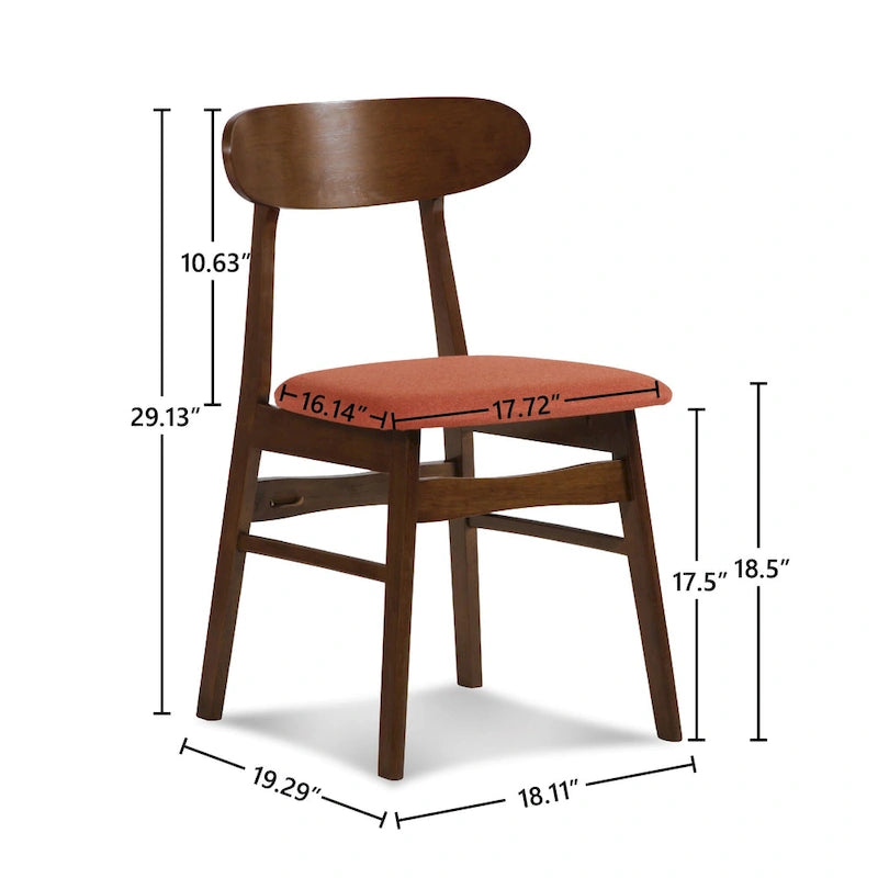 Chaise de salle à manger en hévéa de style milieu du siècle, avec assise rembourrée en tissu, finition noyer