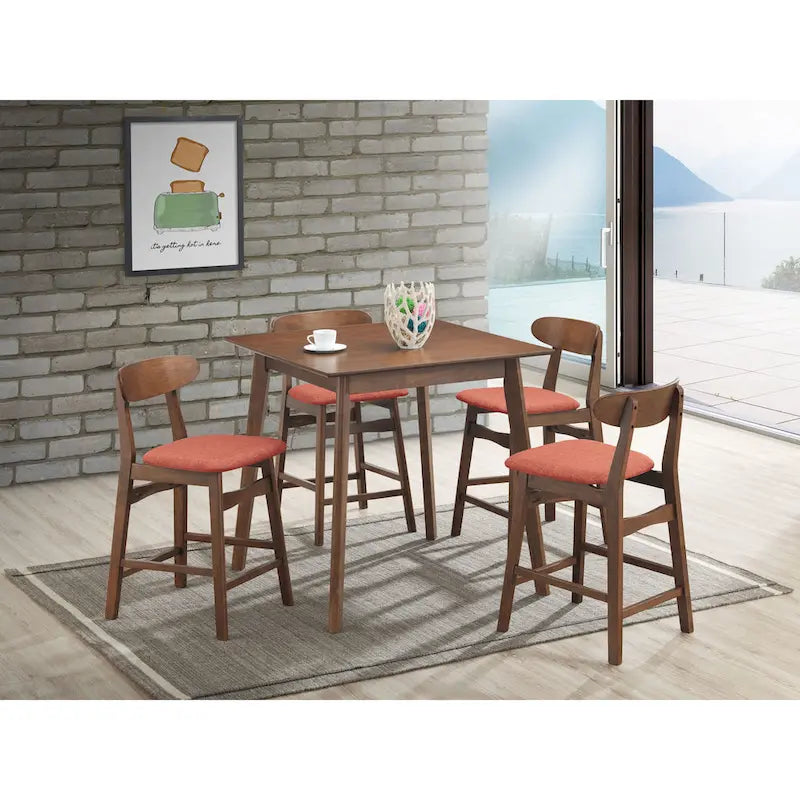 Chaise de salle à manger en hévéa de style milieu du siècle, avec assise rembourrée en tissu, finition noyer