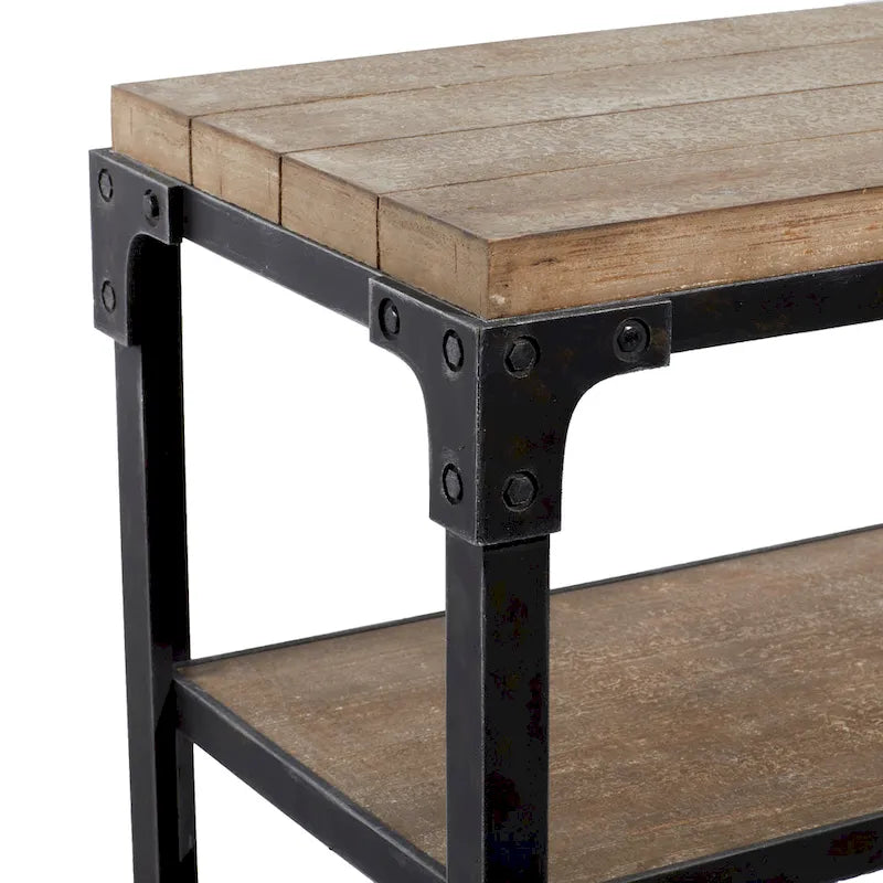 Console en métal marron à 3 étagères et plateau en bois industriel