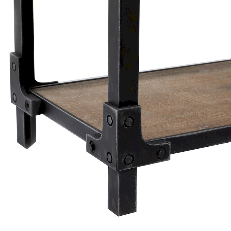Console en métal marron à 3 étagères et plateau en bois industriel