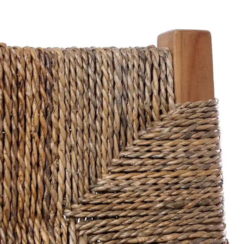 Fauteuil d'appoint en teck fait main avec assise en feuille de bananier tressée marron clair