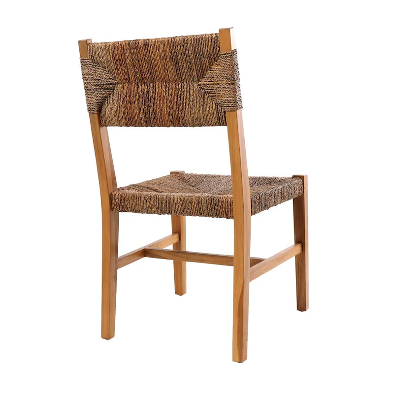 Fauteuil d'appoint en teck fait main avec assise en feuille de bananier tressée marron clair