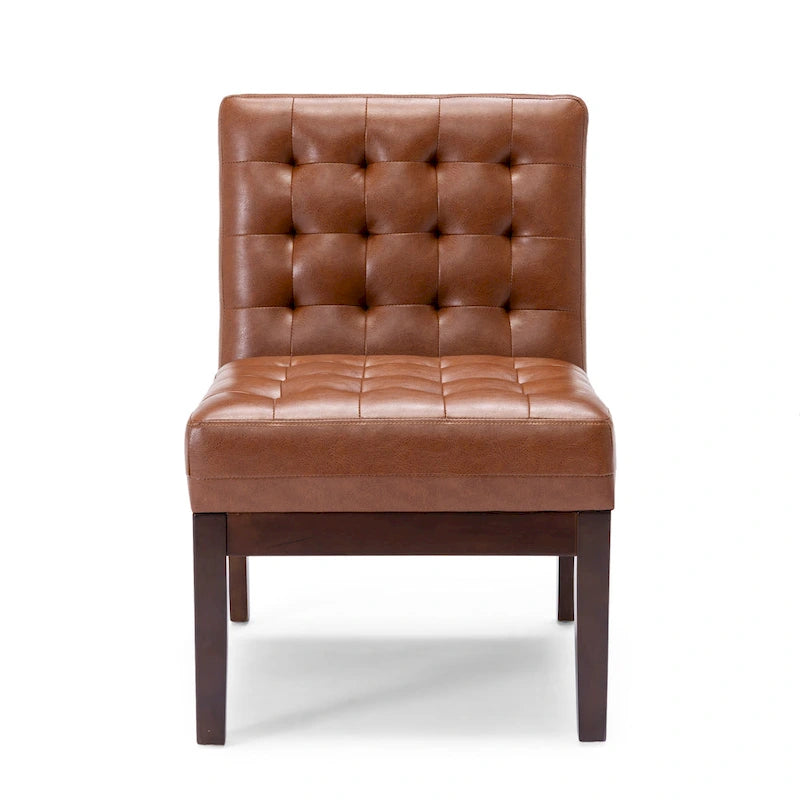 Fauteuil d'appoint capitonné en similicuir avec pieds en bois d'hévéa couleur expresso foncé