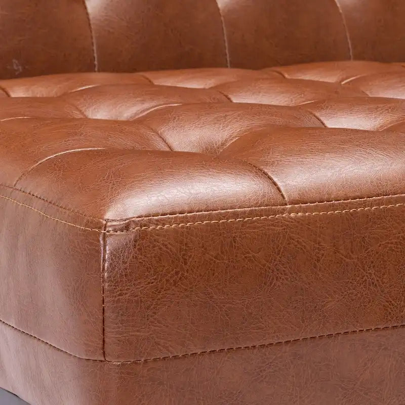 Fauteuil d'appoint capitonné en similicuir avec pieds en bois d'hévéa couleur expresso foncé