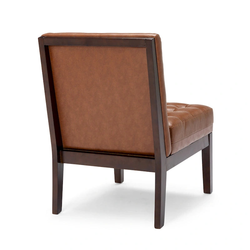 Fauteuil d'appoint capitonné en similicuir avec pieds en bois d'hévéa couleur expresso foncé