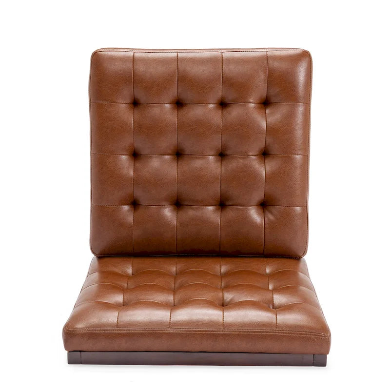 Fauteuil d'appoint capitonné en similicuir avec pieds en bois d'hévéa couleur expresso foncé