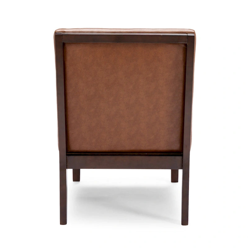Fauteuil d'appoint capitonné en similicuir avec pieds en bois d'hévéa couleur expresso foncé