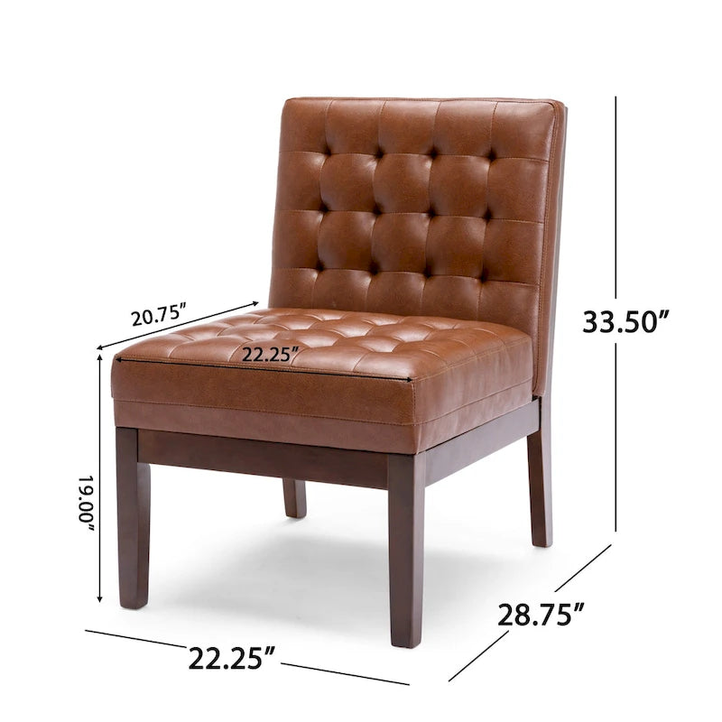 Fauteuil d'appoint capitonné en similicuir avec pieds en bois d'hévéa couleur expresso foncé