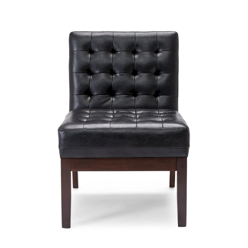 Fauteuil d'appoint capitonné en similicuir avec pieds en bois d'hévéa couleur expresso foncé