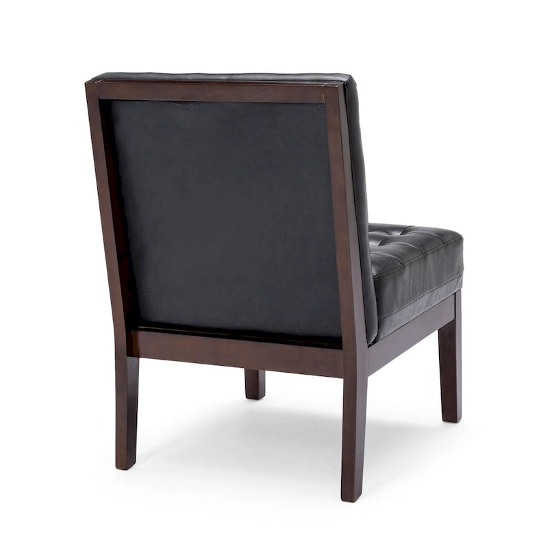 Fauteuil d'appoint capitonné en similicuir avec pieds en bois d'hévéa couleur expresso foncé