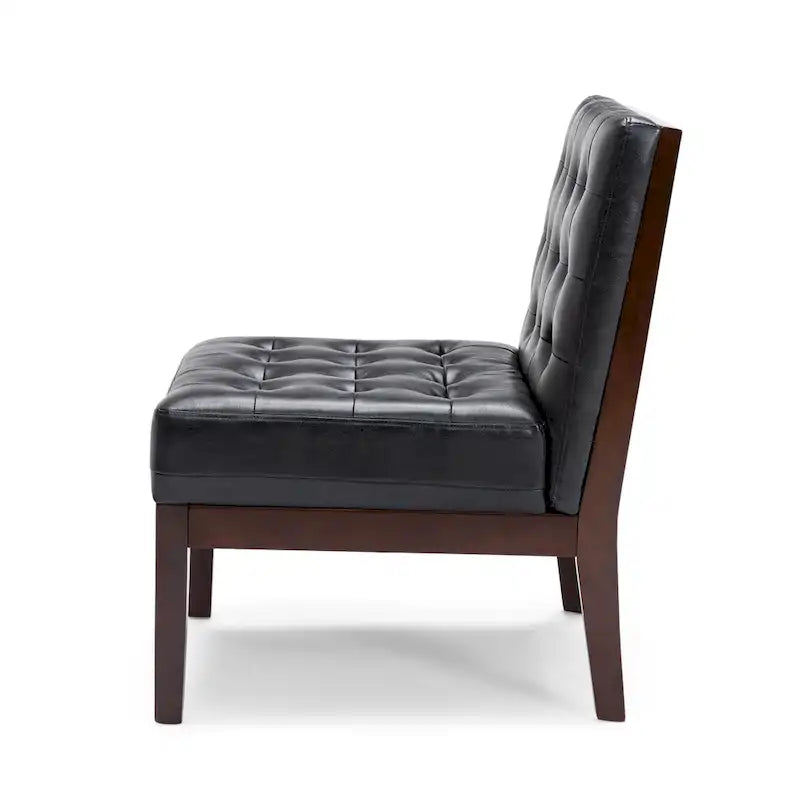 Fauteuil d'appoint capitonné en similicuir avec pieds en bois d'hévéa couleur expresso foncé