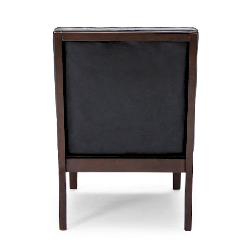 Fauteuil d'appoint capitonné en similicuir avec pieds en bois d'hévéa couleur expresso foncé