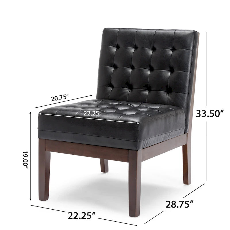 Fauteuil d'appoint capitonné en similicuir avec pieds en bois d'hévéa couleur expresso foncé