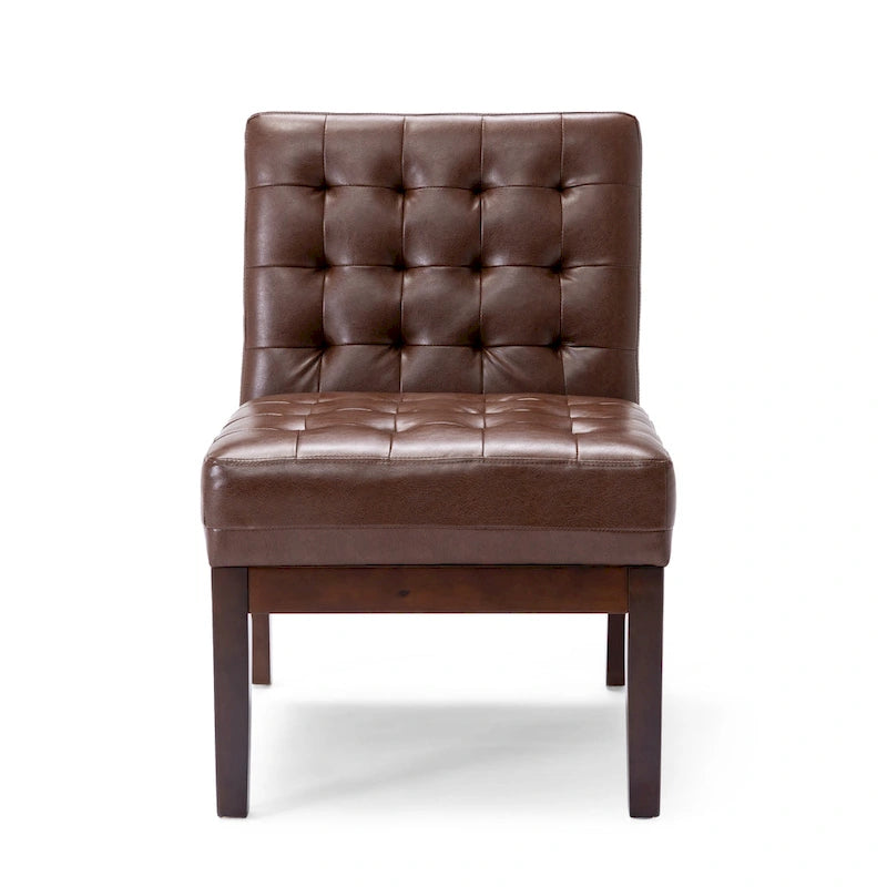Fauteuil d'appoint capitonné en similicuir avec pieds en bois d'hévéa couleur expresso foncé