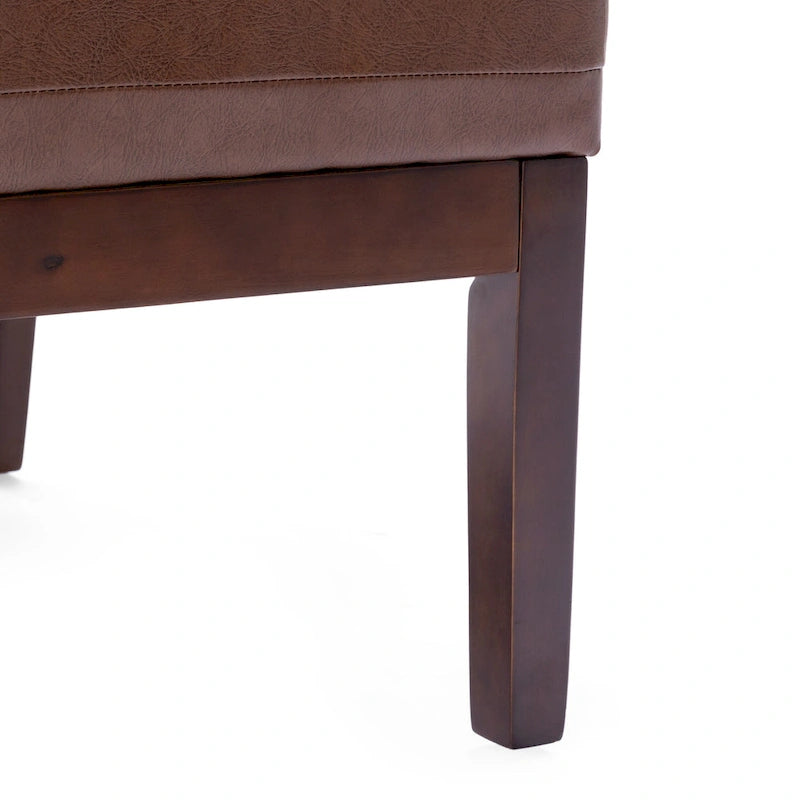 Fauteuil d'appoint capitonné en similicuir avec pieds en bois d'hévéa couleur expresso foncé