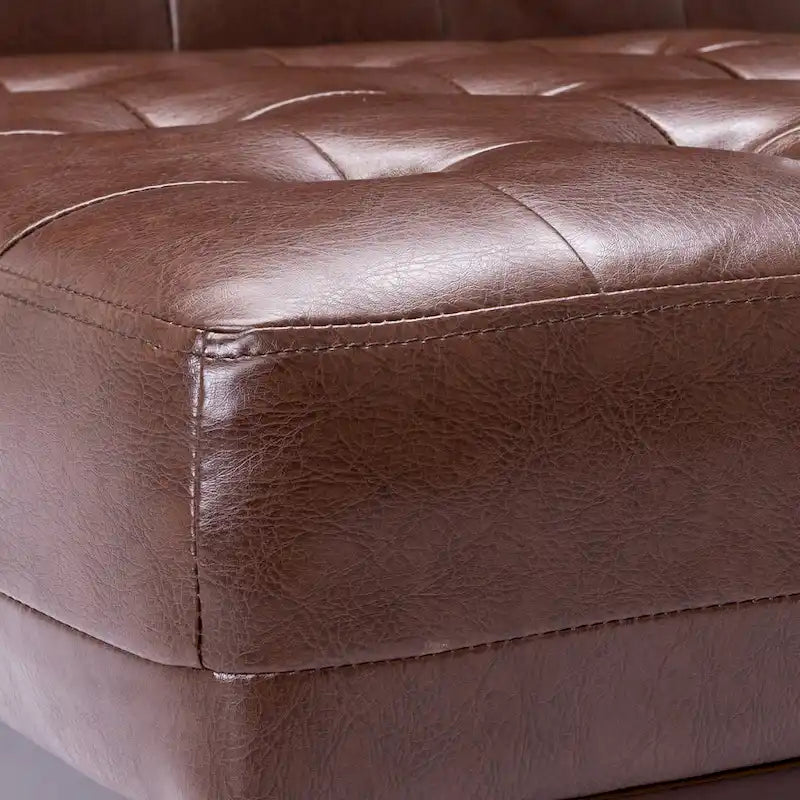 Fauteuil d'appoint capitonné en similicuir avec pieds en bois d'hévéa couleur expresso foncé