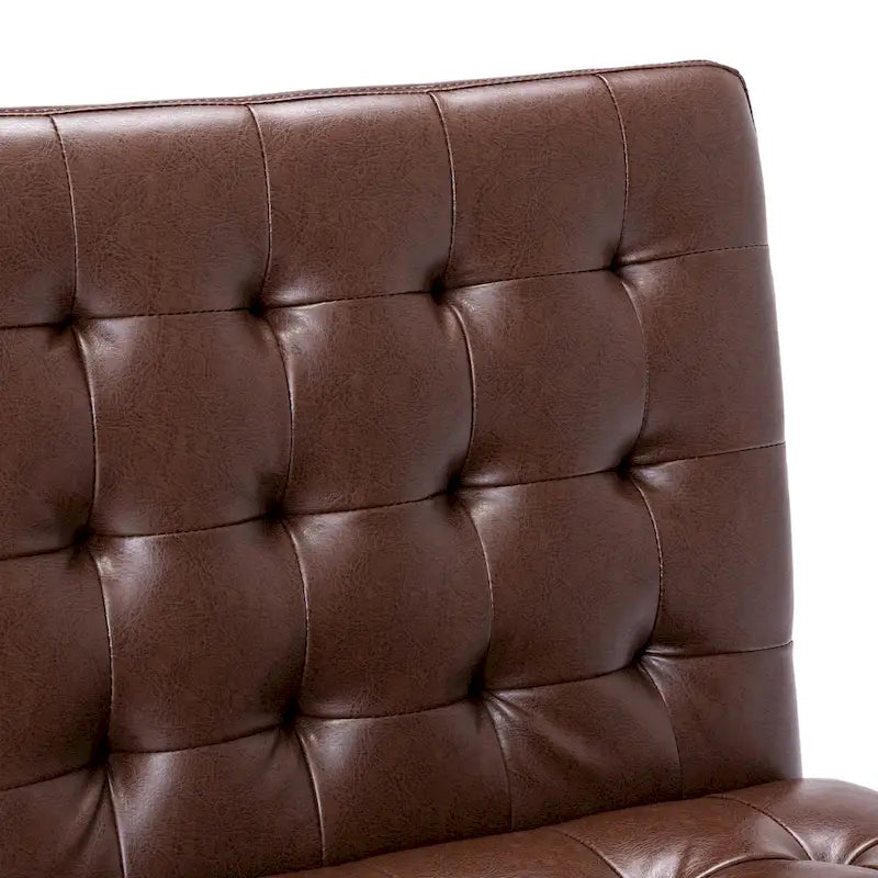 Fauteuil d'appoint capitonné en similicuir avec pieds en bois d'hévéa couleur expresso foncé