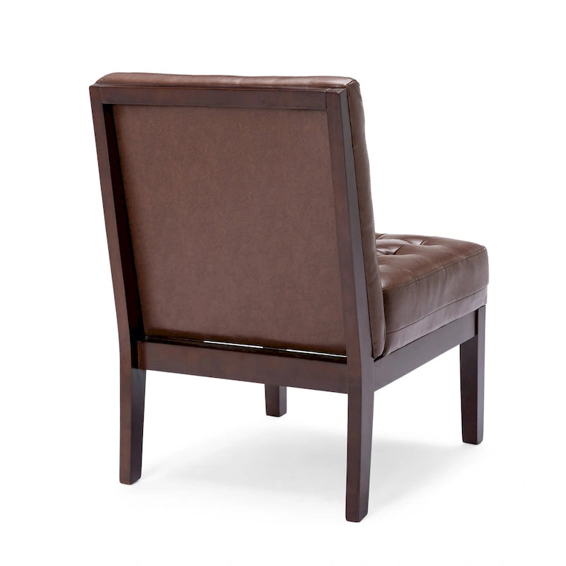 Fauteuil d'appoint capitonné en similicuir avec pieds en bois d'hévéa couleur expresso foncé