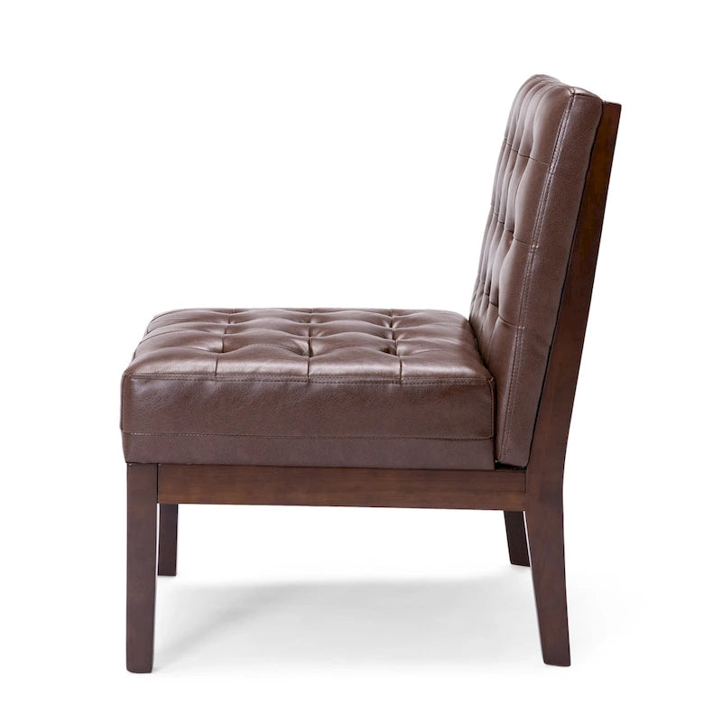 Fauteuil d'appoint capitonné en similicuir avec pieds en bois d'hévéa couleur expresso foncé