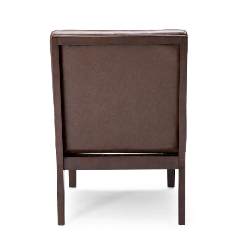 Fauteuil d'appoint capitonné en similicuir avec pieds en bois d'hévéa couleur expresso foncé