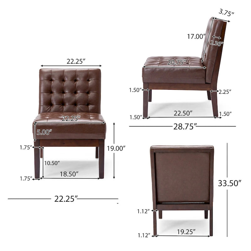 Fauteuil d'appoint capitonné en similicuir avec pieds en bois d'hévéa couleur expresso foncé