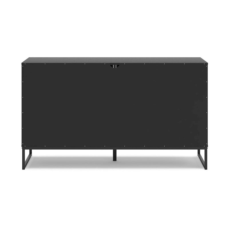 Commode noire à 6 tiroirs avec poignées couleur étain et pieds en métal