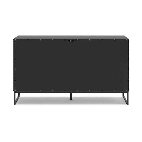 Commode noire à 6 tiroirs avec poignées couleur étain et pieds en métal
