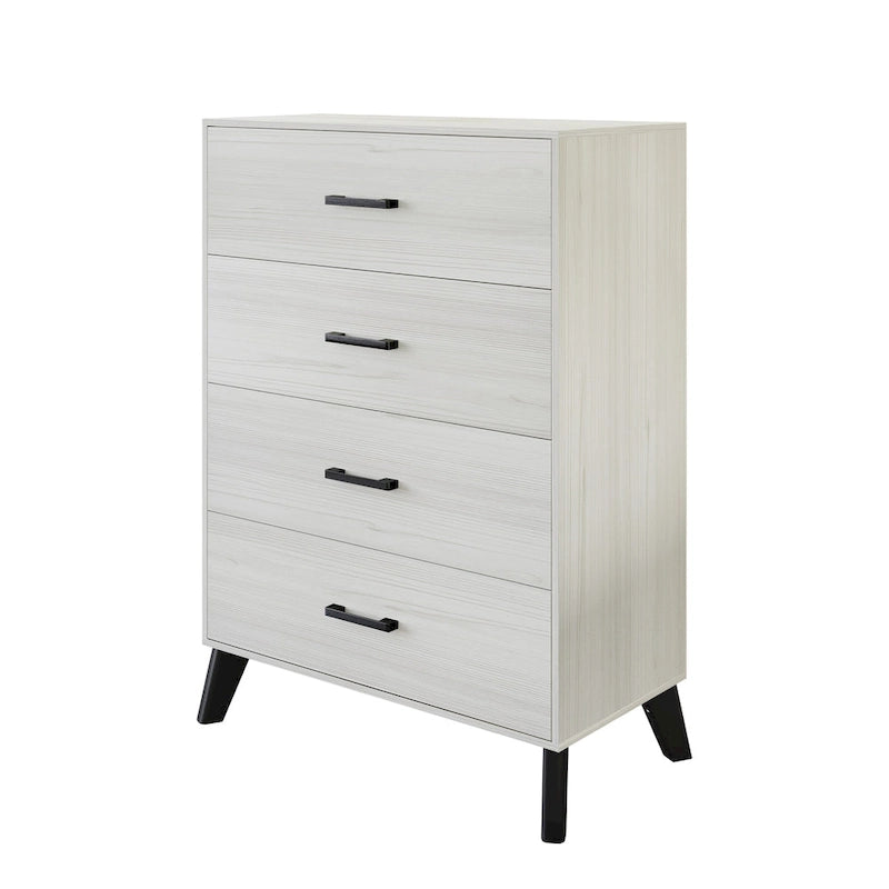 Commode à 4 tiroirs en bois massif avec pieds fuselés Gris clair Marron Gris foncé