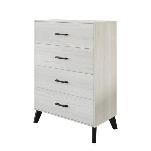 Commode à 4 tiroirs en bois massif avec pieds fuselés Gris clair Marron Gris foncé