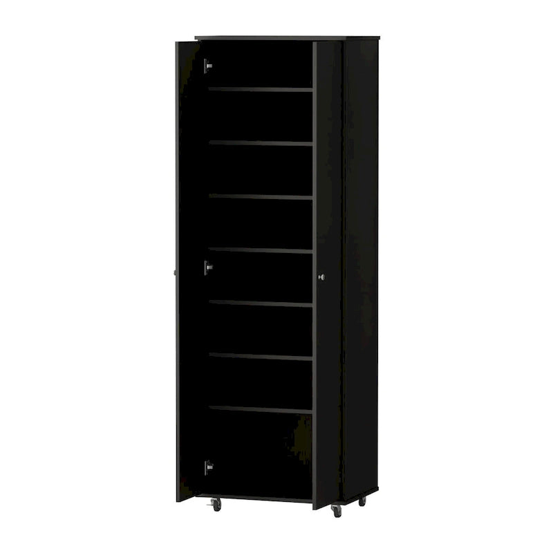 Meuble à chaussures autoportant à double porte avec étagères réglables Blanc Noir
