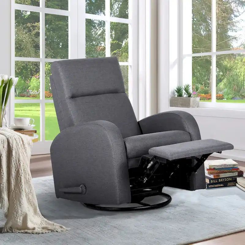 Fauteuil inclinable, pivotant et basculant manuel en tissu gris