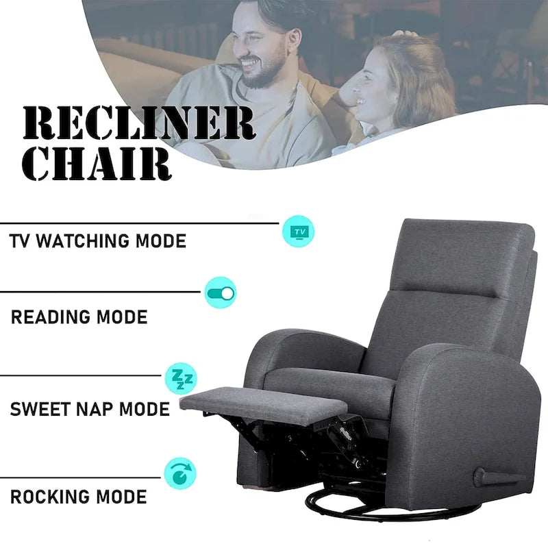 Fauteuil inclinable, pivotant et basculant manuel en tissu gris