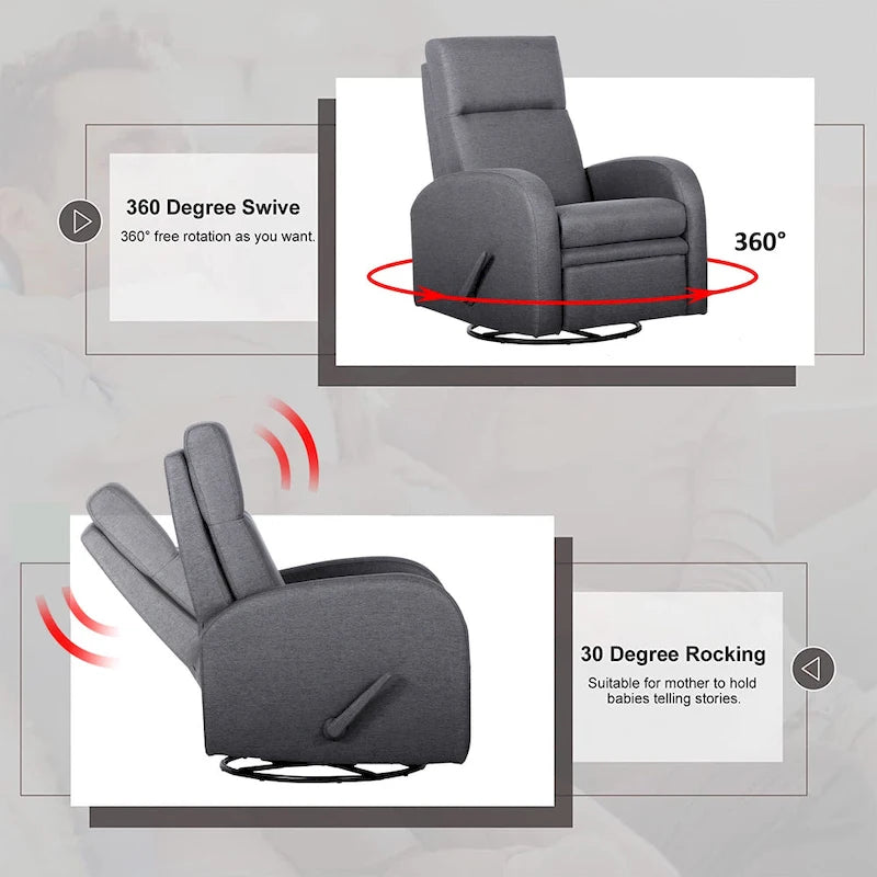 Fauteuil inclinable, pivotant et basculant manuel en tissu gris
