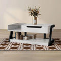 Table basse relevable contemporaine blanche et noire avec étagère de rangement
