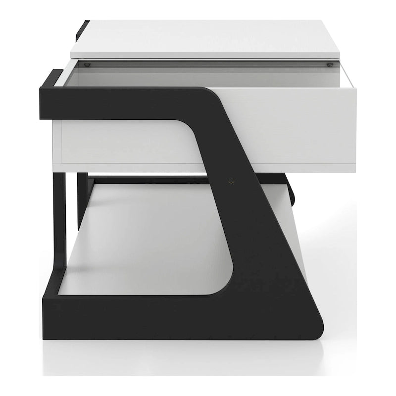 Table basse relevable contemporaine blanche et noire avec étagère de rangement
