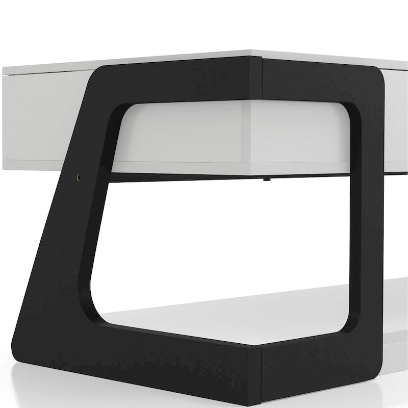 Table basse relevable contemporaine blanche et noire avec étagère de rangement