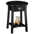 Table d'appoint ronde en bois avec tiroir et étagère inférieure, Noir Ardoise