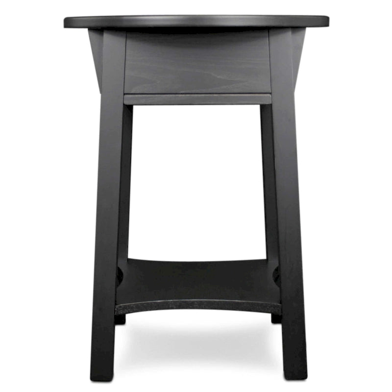 Table d'appoint ronde en bois avec tiroir et étagère inférieure, Noir Ardoise
