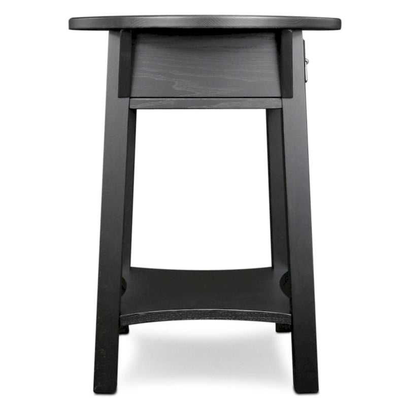 Table d'appoint ronde en bois avec tiroir et étagère inférieure, Noir Ardoise