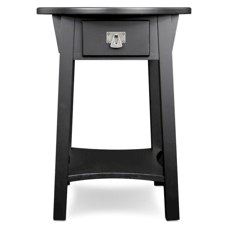 Table d'appoint ronde en bois avec tiroir et étagère inférieure, Noir Ardoise